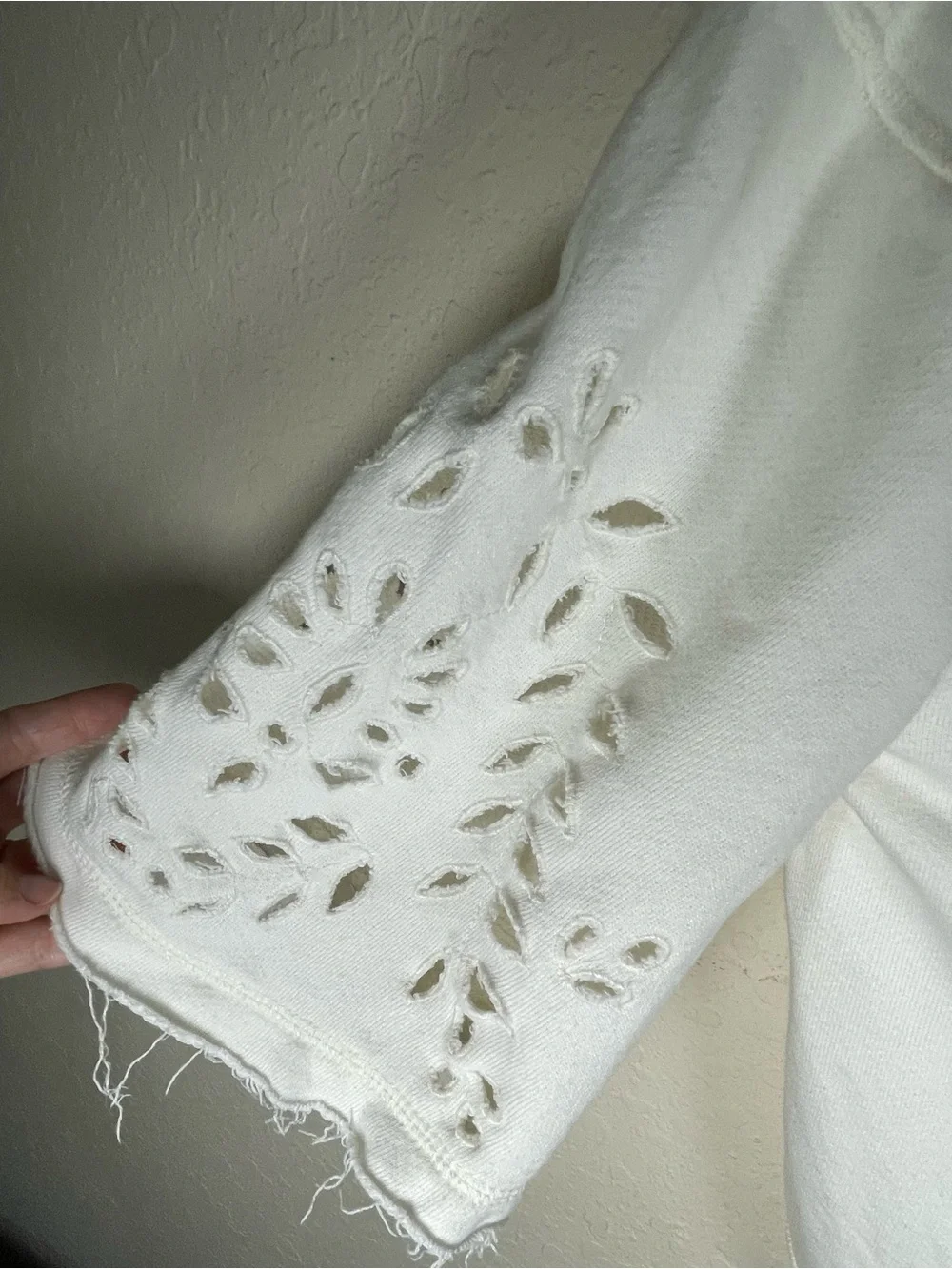 Free People Crumpette Cropped Eyelet Sweatshirt Ivory Boho Cottagecore Small